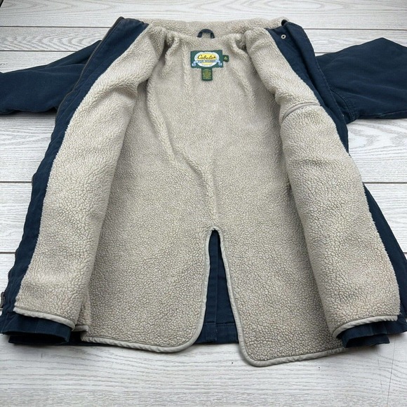 Cabela's Women M Reg Sherpa Lined Canvas Jacket Chore Coat Navy Blue Western Zip - Picture 6 of 9